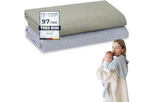 furora BABY Lange Bebe 80x80 cm, Mousseline (très Doux) en Coton Biologique (Oeko TEX 100 + GOTS) | Langes Coton bébé, Mousselines emmaillotage Bebe - Lavable à 60° (Vert + Essence | 120x120cm)