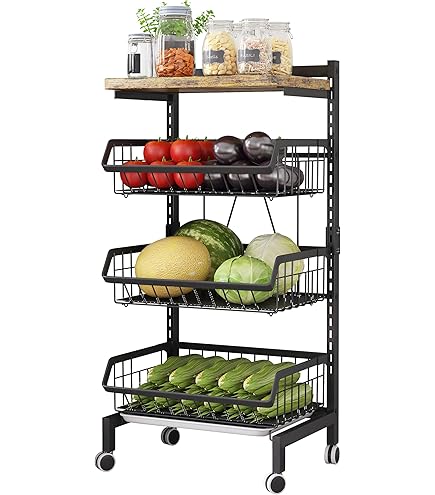 Luchs - Universeel multifunctioneel rek, keukenrolwagen, fruitmand, opbergdoos, keukenrek, organizer voor keuken, badkamer, kinderkamer en kantoor op wielen (3 vakken rond