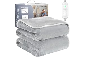 FIAHNG Manta Electrica, 180x130 cm Temporizador de 10 Horas y 9 Niveles de Calefacción, Apagado Automático, Lavable a Máquina, Mando a Distancia Digital Manta Termica -Gris
