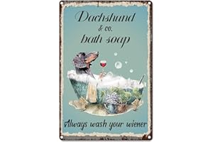 CREATCABIN Teckel & Co. Bain Savon Tin Sign Vintage Drôle Chien Métal Tin Sign Rétro Plaque Affiche pour la Maison Cuisine Salle de Bains Café Pub Mur Art Décor 8 x 12 Pouce
