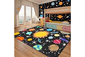 kodhyvj Solar System Rug - Cartoon Outer Space Rug for Boys Room Universe Galaxy Planet Print Rug Space Themed Educational Learning Kids Area Rugs for Boys Girls Bedroom 5x7 Feet