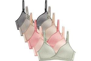 Happy Cherry - Girls First Bra Sport Bras Wireless Bralette Cotton Crop Top 3/4/5/6 Pieces Thin Breathable Pad Underwear Top Teen Girl with Removable Adjustable Strap for 12-18 Years