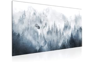 Runa Art Cuadro Decorativo Bosque niebla 1 Parte Moderno Cuadro Lienzo no Tejido para Sala Lobo Azul 033412a