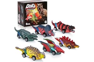Januts Dinosauri Giocattolo per Bambini 6 Pezzi Dinosauro Tirare Indietro Macchinine Set di Giocattoli Dinosauri per Bambini 3+ Anni Regalo Bambino per il Compleanno di Pasqua Natale, Colore Scuro