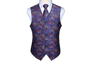 Enlision Chaleco y corbata floral jacquard paisley para hombre y traje de chaleco cuadrado