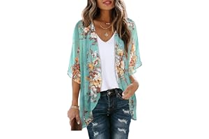 florynova Women’s Causal Kimono Cardigan Summer Tops Loose Fit Beach Cover Ups Floral Print Blouses