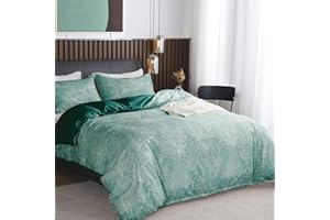 Jemiipee Set Copripiumino Matrimoniale con Motivo di Foglie Tropicali, 1 x Copripiumino 220x240 cm e 2 x Federe 65x65 cm Parure Sacco Copri Piumone Microfibra Biancheria da Letto Verde