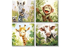 HEIBAGO Juego de 4 pinturas por números para adultos con marco, kits de pintura de animales por números para principiantes, pintura al óleo de vaca para decoración de pared, 20 x 20 cm