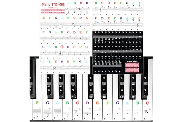 SAVITA Autocollants Clavier Piano, Autocollants de piano pour Clé Blanche et Noire 88/61/54/49/3732 Autocollants de Piano de Couleur Piano Stickers Enfant avec Bâton d'Installation pour Débutant