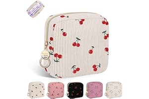 ‎PLAYEXEN Binden Aufbewahrungtasche Hygienebeutel für Damenbinden Tasche für Binden und Tampons Perioden Taschen für Unterwegs Slipeinlagen Mädchen Notfallset Erste Periode Schule Geschenke(Kirschen-Beige)