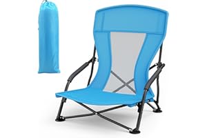 WildFun Tragbarer Faltbarer Strandstuhl mit Tragetasche, hohe Netzrücken Strandstühle für Erwachsene, Stuhl für Outdoor, Camping, BBQ, Reisen, Festival Strand, Picknick