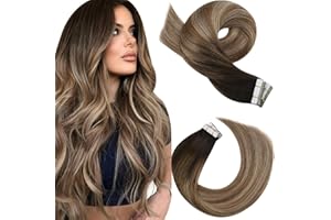 ‎MORESOO Moresoo Tape in Extensions Balayage Braun 50 cm Remy Echthaar Extensions Tape Klebe Extensions Echthaar Ombre Dunkelbraun bis Hellbraun mit Goldblond Haarextension Echthaar 20 Stück 50 G #4/10/16