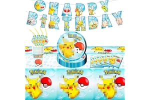 HEARTSKING 52 Stück Karikatur Geburtstag Deko Partygeschirr Set , Geschirrset mit Party Pappteller Becher Servietten Tischdecke Trinkhalme Kindergeburtstag Geburtstagsdeko