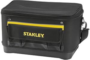 STANLEY Bolsa con tapa plana, base reforzada, múltiples compartimentos, tejido resistente 600x600 denier, bolsillo frontal con tapa, asa ajustable, 44,7x26,2x25,1 cm, 1-96-193