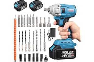 FEEOHOME Perceuse sans fil 1/2" LED, Boulonneuse a Choc, Clé à Chocs Sans Fil Brushless avec 26pcs Accessoires et 380N.m Max, 21V visseuse devisseuse sans fil Pour brique, métal, bois (A)