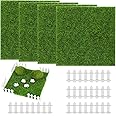 Mozeat Lens 4 Pcs Grass Lawn Artificial Grass Mat with 4 Pcs Garden Fence 15x15 cm Artificial Lawn Life-Like Fairy Miniature Garden Decoration For Micro Landscape Terrace