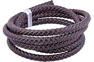 KONMAY 1 Meter 9.0mm Lederband Lederschnur Rund geflochten,Braun