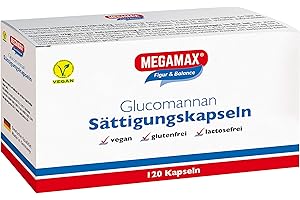 ‎MEGAMAX NUTRITION MEGAMAX Glucomannan Sättigungskapseln 120 Kapseln -Abnehmen mit Konjak Glucomannan - schnell schlank sein, simpel abnehmen - Natürliche Ballaststoffkapseln bei Gewichtsreduktion -GLP-1-freundlich