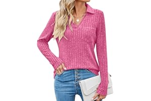Gemulate Women's Jumpers Plus Size Ladies Jumpers for Women Long Sleeve Tops V Neck Jumper Lightweight Jumpers Sweatshirt Ribbed Tops S-XXL