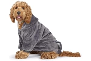 Snuggy Grey Hooded Jumper For Dogs - Large | Cosy, Fluffy & Warm Dog Hoodie with Clip Fastenings | Premium Quality Wearable Blanket for Your Pet | Cute Clothes for Small - Medium Sized Dogs