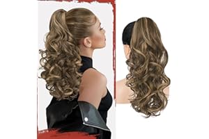 Sofeiyan Coleta Postiza Rizada 43cm con Pinza de Garra, Extensión de Pelo Sintético de Aspecto Natural Cola de Caballo Falsa para Mujer, Rubio Miel Mezclado con Castaño Claro