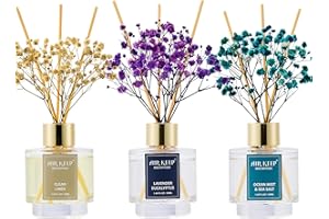 Airkeep Profumatore per Ambienti 50ml*3, Clean Linen/Ocean Mist Sea Salt/Lavender Eucalyptus, Diffusore Profumo Ambiente con 24 Bastoncini di Fragranza, per Bagno, Appartamento, Decorazione della Casa