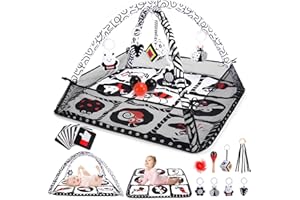 JOLTJIVE Baby Play Mat, 10 in 1 Baby Play Gym Mat 0-6 6-12 Months, Baby Toys with 8+ Sensory Toys Balls Visual Cards for Tummy Time, Newborn Baby Toddlers Toys Gift