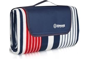 ‎ZOMAKE ZOMAKE Picknickdecke Wasserdicht 200x200,Isoliert Picknick Decke Strandmatte Waschbar mit Alubeschichtung für Camping,Garten - XXL Tartan Stoff Picnic Blanket mit Tragegriff, (Rote Blaue Streifen)