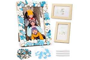 DATIFF 2 Stück Schneeflocke Bilderrahmen Bastelset Holz Weihnachten Fotorahmen zum Basteln Winter Mosaikset Bastelhandwerk DIY Weihnachten Geschenk für Mädchen Jungen Weihnachten Winter Tischdeko