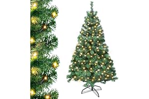 ‎UISEBRT UISEBRT Weihnachtsbaum Künstlich mit Beleuchtung 180cm - LED Weihnachtsbäume Tannenbaum Christbaum Dekobaum mit Lichterkette und Ständer, Weihnachtsdeko, Grün PVC