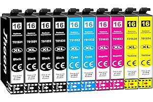 Jhaan 16XL Cartuchos de Tinta para Epson 16 XL Compatible con Epson Workforce WF-2630 WF-2010 WF-2510 WF-2750 WF-2760 WF-2520 WF-2530 WF-2540 WF-2650 WF-2660 (4 Negro, 2 Amarillo, 2 Magenta, 2 Cian)