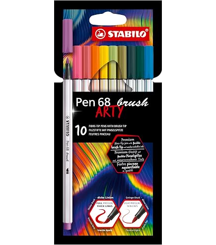 Feutres Pointe Pinceau Edding 1340 – Étui De 10 Couleurs Lumineuses – Dessin, Calligraphie, Mandalas – Encre Aquarellable
