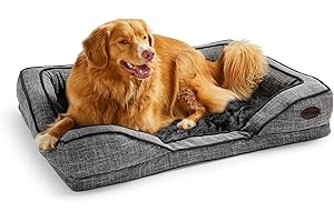 Silentnight Orthopaedic Dog Bed - Cosy Comfortable Pet Bed with Ergonomic Foam Body & Head Support - Super Soft & Sturdy Woven Removable Washable Cover, Non-Slip Base, Large 69x95cm, Grey