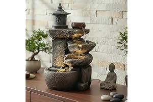 Arnusa Fuente BK851 Cascada con iluminación Fuente de jardín Fuente Interior Fuente en Cascada Fuente de terraza decoración, marrón Gris