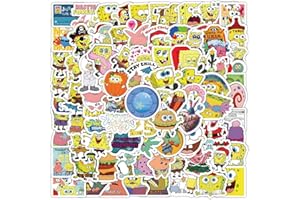 FRESHOER 100pcs Sponge Bob Stickers Kawaii Small Stickers Decorative Masking Stickers for Personalize Laptop Scrapbook Daily Planner