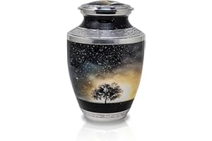 PRECIOUS HANDICRAFT Cremation Urn for Ashes – Tree of Life Adult 10 Inch Aluminium Memorial Urn with Secure Threaded Lid for Human Ashes – Funeral, Burial or Home