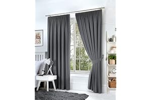 HACHETTE LTD Hachette Thermal Blackout Curtains Pencil Pleat Tape Top Including Pair of Tiebacks (Charcoal Grey, 46" X 72")