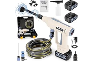 CQWLKEJ Cordless Pressure Washer with Foam Cannon, 652PSI Bushless Portable Pressure Washer with 2PCS 3.0Ah Battery, 6-in-1 Nozzle, Battery Pressure Washer for Car/Floor/Garden Cleaning & Watering