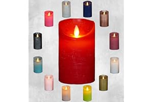 COEN BAKKER LED Echtwachskerze Kerze Farbauswahl Timer flackernde Wachskerze Kerzen Batterie, Farbe:Rot, Größe:10 cm