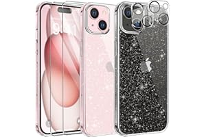 AROYI 5 en 1 Coque Compatible avec iPhone 15 Paillettes avec 2 Tempered Glass et 2 Protections pour Appareil Photo Étui Silicone Antichoc Anti-Rayures Housse Glitter Shines Shockproof Bumper Case
