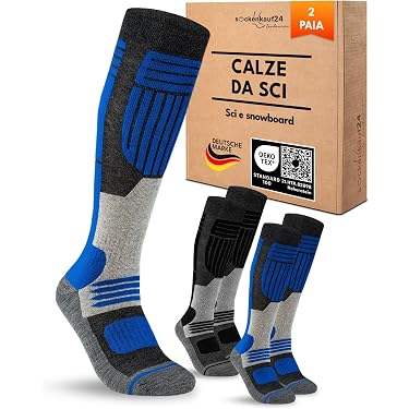 4 Paia Calze Lunghe Da Sci Uomo – Termiche, Imbottite, Con Protezione Tibia, Taglia Unica 39-45 - 2