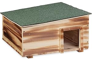 Relaxdays Maison à hérisson, Design Bois flambé, Fond, 2 Parties, Niche, pour Jardin, HxLxP : 21,5 x 40 x 40 cm, Marron