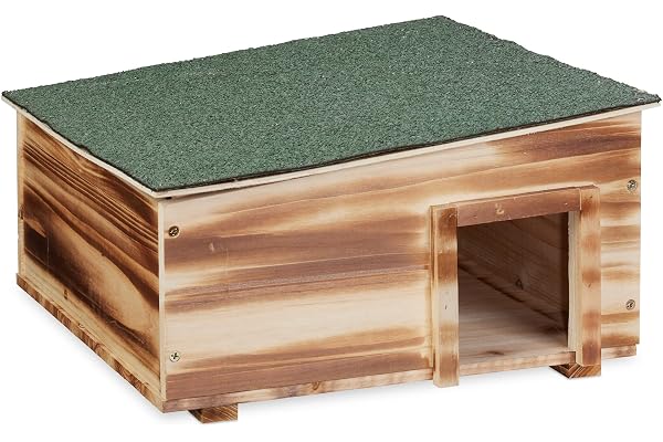 Relaxdays Maison à hérisson, Design Bois flambé, Fond, 2 Parties, Niche, pour Jardin, HxLxP : 21,5 x 40 x 40 cm, Marron