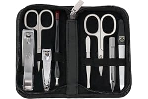 3 Swords Germany - brand quality 8 piece manicure pedicure grooming kit set for professional finger & toe nail care scissors clipper genuine leather case black in gift box - Made by 3 Swords