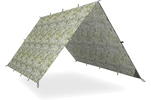 AQUA QUEST AQUAQUEST SAFARI Waterproof Camping Tarp - Lightweight Sun Shade or Rain Fly - Camping Essentials for Hiking, Backpacking & Hammock, 3 x 2 m Boulder Camo