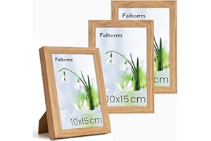 Feihorrm Bilderrahmen, 10x15 cm Fotorahmen aus Eiche, Mit gehärtetem Glas, Fotorahmen aus Massivholz, Geeignet für Wand- und Tischdisplays (Beige, 10x15 cm/ 3x)