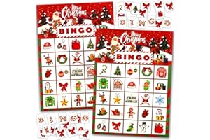 Meanju Weihnachts Bingo Spiel für 32 Spieler,Weihnachten Kartenspiel,Weihnachts Bingo Kinder für Familie,Schule,Klassenzimmer,Winter Partyzubehör,Gastgeschenke