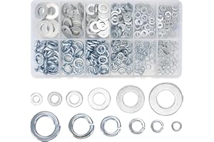 BNNRJIA 336 Pcs Flat Washers and Spring Lock Washer Assortment Kit, Include 168 Pcs Spring Split Lock Washers, 168 Pcs Flat Penny Washers for Screws & Bolts, Carbon Steel, M4 M5 M6 M8 M10 M12