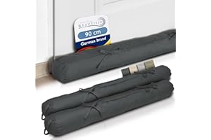 Beautissu Viento Set 2 Burlete Puerta 90x10 cm - Cojín Aislante Topo Burlete Cortavientos Puerta con Asa Transporte Protección Aire Fresco para Ventanas y Puertas Entrada Antracita