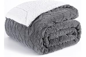 PanxHome Sherpa Fleece Blanket 160x200 cm, 520GSM Thick Throw Blanket, Unique Jacquard Throws for Sofas, Soft and Cosy Fluffy Blanket, Blanket for Bed Double Size, Wool Blanket, Gray